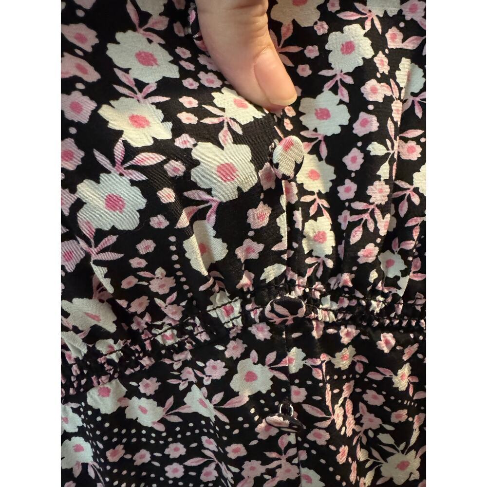 Talbots Smocked Sleeve Midi Dress Floral Paisley Black Pink Size 12P - Picture 10 of 12
